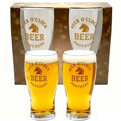 HJOCMLE Birthday Gift for Dad Beer Glasses Set of 2 for Father Funny Beer o'Clock Beer Brothers Personalized Beer Stein Funny Clear Glass Cup Gifts for Men - Image 1