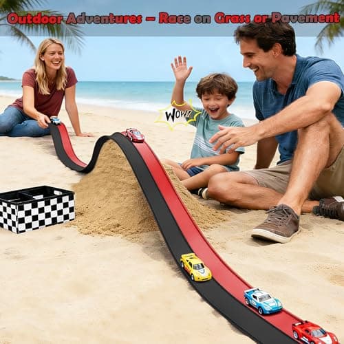 Flexible Race Track 15 Ft Starter Set, Flex Tracks for Kids 3+ with Strong Suction Cups, Flexible Car Race Ramp Track Compatible with Hot Wheels and Diecast 1/64 Cars, Portable Rolls Up Race Tracks - Thumbnail 4