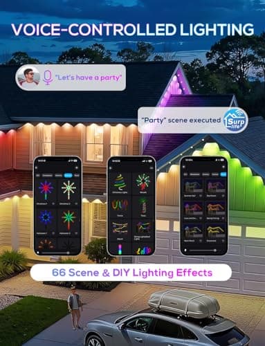 Permanent Outdoor Lights for House, 100ft AI Smart Eave Lights with 60 LED Lights, 66 Scene Modes with App/Remote Control for Christmas Decor, IP67 Waterproof, Compatible with Alexa, Google Assistant - Thumbnail 5