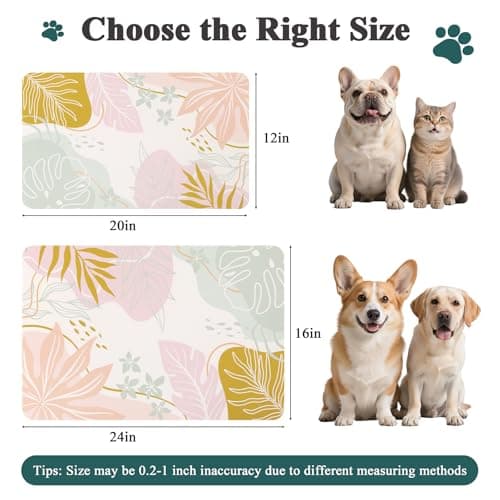 Topotdor Boho Dog Food Mat - Absorbent Quick-Dry Cat Bowl Mat for Food and Water, Non-Slip Pet Feeding Placemat for Messy Drinkers Dog Accessories Pet Supplies, 12"x20", Pink - Thumbnail 6