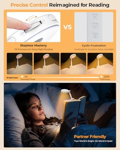 EastPin Reading Lights for Books in Bed: 18 LED Rechargeable Clip-on Book Light with Timer Memory, Eye Care 3-Color Stepless Dimming Compact Portable for Travel, Crafting, Knitting, Book Lovers Gifts - Thumbnail 2
