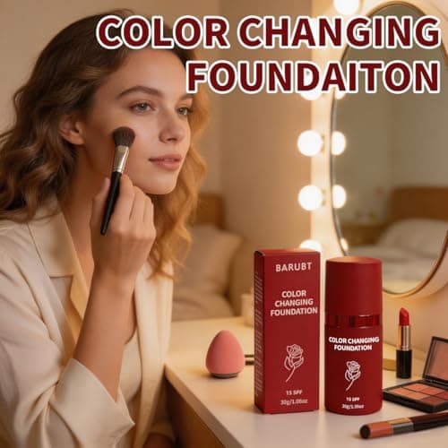 BARUBT White Color Changing Foundation, Self Adjusting Korean Makeup Base For Mature Skin, Hydrating Liquid Concealer And Sweatproof Face Cosmetic 1.06 Ounce 1PCS - Thumbnail 6
