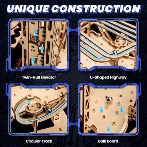 Uplike 3D Wooden Puzzles for Adults: 371pcs Wood Mechanical Marble Run Model Kits with Roller Coaster Building Set for Adults - 3D Brian Teaser Desk Toys Wooden Puzzles for Men Women Hobbies Gifts - Thumbnail 6
