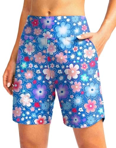 Viodia Women's 7" Swim Board Shorts High Waisted Modest Swimsuit Bathing Suit Beach Swimming Trunks for Women with Pockets - Image 1