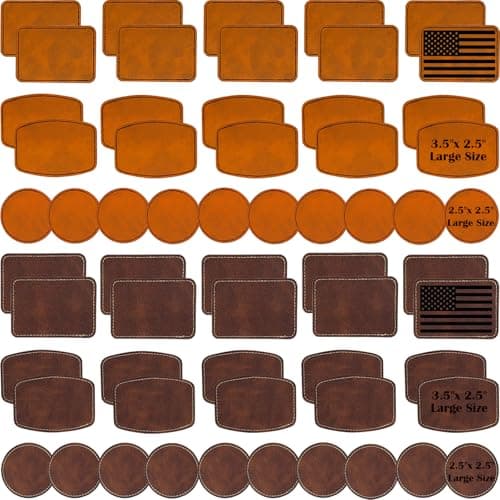 iFForce Laser Engraving Blanks - 60pcs Leatherette Khaki & Brown Hat Patches - PU Leather Iron on Hat Patches for DIY Custom Laserable Engravable Craft Gifts - Image 1