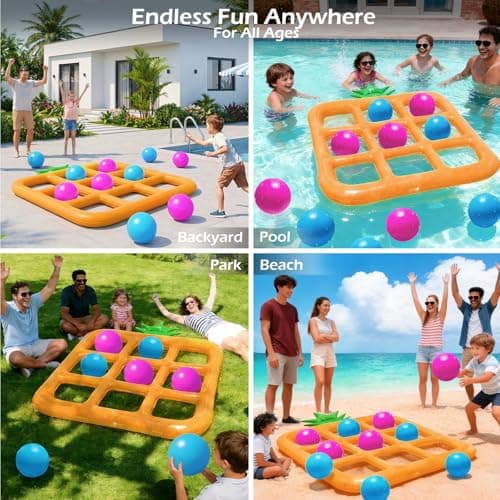 Jasonwell Tic-Tac-Toe Pool Toys Games - Giant Floating Tic Tac Toe Game Float with 10 Balls Pineapple Pool Game Party Toy Floats Yard Field Day Games Outdoor Beach Toys for Adults Teens Kids (Orange) - Thumbnail 6