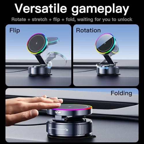 for MagSafe Car Mount Charger[15W Wireless Fast Charging], Car Vacuum Magnetic Phone Holder[120LBS Ultra Suction Cup & 3000gf Magnet ], Adjustable Suction Phone Mount for Your Car for iPhone 17-12 - Thumbnail 5