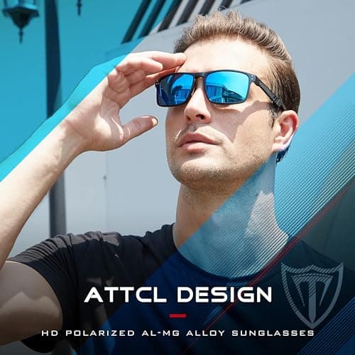 ATTCL Driving Polarized Sunglasses for Men: Classic Square Al-Mg Metal Frame Lightweight UV Protection for Travel & Outdoor 6500 Blue - Thumbnail 2