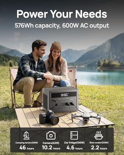 DARAN Portable Power Station 1200W Surge, 576Wh LiFePO4 Battery, 100W USB-C PD Fast Charg, Solar Generator for Home Emergency, Camping, RV Off-Grid Power - Thumbnail 2