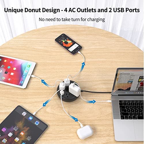 NTONPOWER 25ft Black Power Strip with 4 Outlets, 2 USB Ports, Desktop Extension Cord, Overload Protection, Fireproof ABS+PC Shell - Thumbnail 4