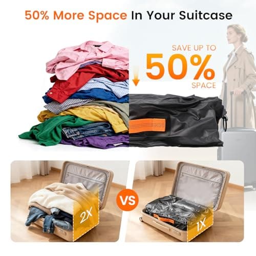 Seaflash Vacuum Travel Bags with Pump, 2 Pack 34L Space Saver Vacuum Compression Bags for Travel Luggage Suitcase Backpack, Waterproof & Reusable Vacuum Packing Cubes for Clothing (2PCS + Pump) - Thumbnail 2