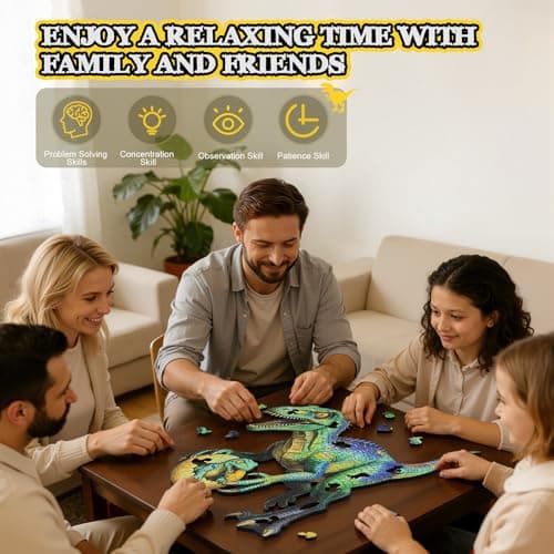 Wooden Puzzle for Adults, Dinosaur Jigsaw Puzzle for Adults, 200 Piece Unique Animal Shaped Wooden Puzzles, Challenging Dino Puzzles for Kids Family Game Night, Creative Gift Idea Wall Decor 10.8*11in - Thumbnail 3