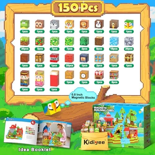 150PCS Magnetic Blocks - Mine Magnet World Forest Animal Set, Magnet Toys Games for Kids Ages 4-6 6-8 8-12, Magnetic Building Blocks for Boys & Girls, STEM Montessori Sensory Toys for Kids Ages 3+ - Thumbnail 5