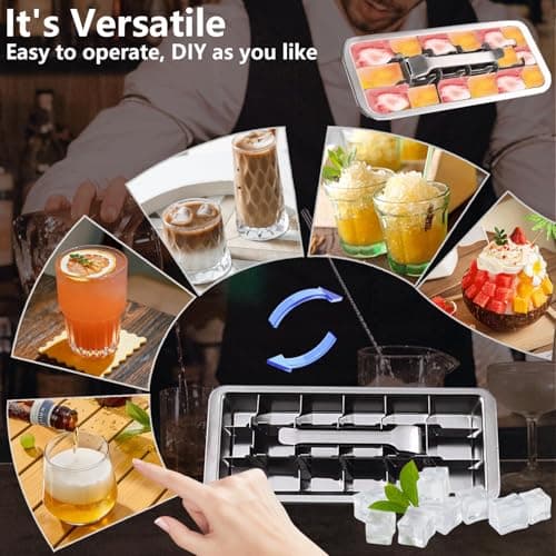 GHAHILI Stainless Steel Ice Cube Trays, Metal Ice Cube Trays for Freezer Vintage Inspired Design with Release Lever Remove Handle for Making Large Cubes Kitchen & Bar (1pcs) - Thumbnail 4