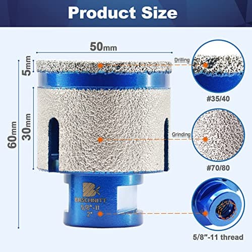 Diamond Core Drill Bit - BRSCHNITT Diamond Finger Milling Bit 2" for Drilling Enlarging Shaping Round Bevel Holes in Porcelain,Ceramic,Granite,Marble 5/8-11 Thread - Thumbnail 2