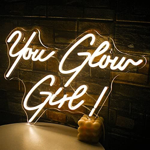 FAXFSIGN You Glow Girl Neon Sign Led Warm White Word Neon Light Up Signs for Wall Decor Usb Letter Neon Lights for Bedroom Home Wedding Birthday Party Girls Gifts - Thumbnail 3