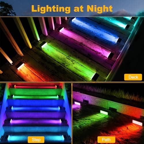 T-SUN Solar Step Lights for Outside 6 Pack Color Changing Solar Step Lights Outdoor Waterproof Stair Lights Solar Powered Lights for Garden Step Stair Front Porch Patio Decor - Thumbnail 3