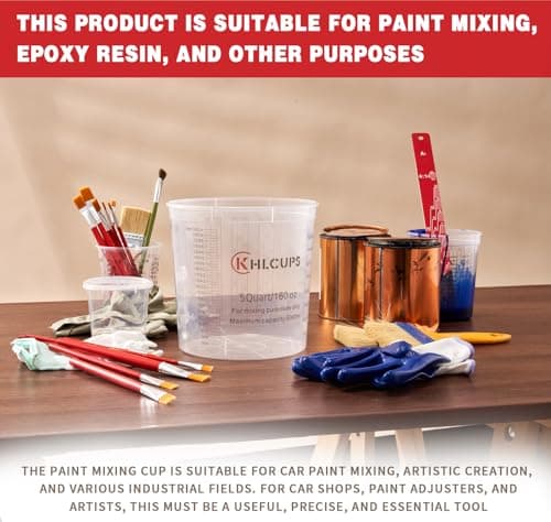 12 Pcs cups and 4 lids 160 oz Graduated Paint Mixing Cups 5 Quart Disposable Clear Paint Mixing Bucket Plastic Epoxy Measuring Cups with Ratios on Side of Cup for Resin, Epoxy, Art - Thumbnail 4