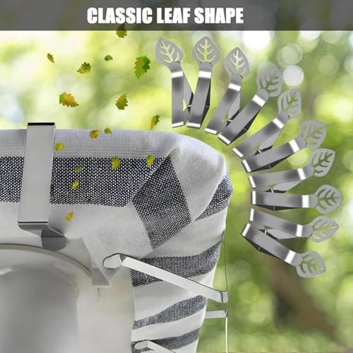 CUNGLIN Table Cloth Holder Clips 10 Pack, Leaf Shape Picnic Tablecloth Clip Outdoor Large Heavy Duty Stainless Steel Decorative Cover Clamp Pin for Party Wedding Restaurant Camping RV Accessories - Thumbnail 6
