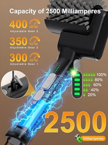 Aurviv Electric Grill Brush, 3-Speed Power Control Grill Brush for Outdoor Grill, Rechargeable BBQ Grill Brush, Cordless Grill Cleaning Brush with 2 Brush Head & Scouring Pad, Gifts for Men/Dad - Thumbnail 5