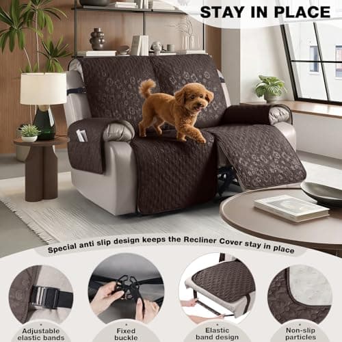 VANSOFY 100% Waterproof Recliner Sofa Covers, Couch Covers with Non-Slip Granule, 2-Piece Washable Reclining Sofa Cover with Pocket Furniture Protector for Kids, Pets（Chocolate,2 Seater） - Thumbnail 3