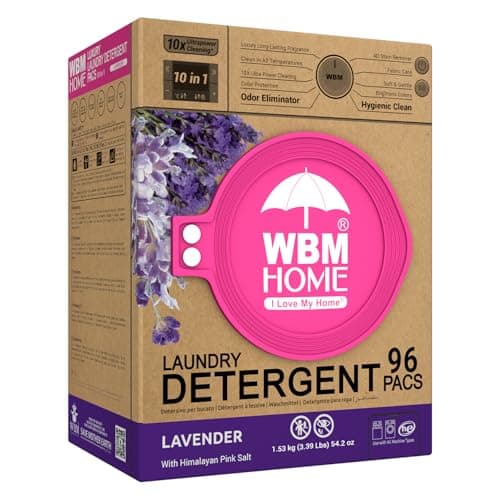 WBM 10-in-1 Laundry Pods with Softener & Scent Booster, 96 Count, High Efficiency (HE), Fabric Softener, Lavender Extracts, Stain Lifter, Eco-Friendly, Gentle, Fresh - Image 1