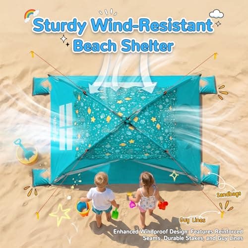 WhiteFang Baby Beach Tent, UPF 50+ UV Protection Sun Shelter, 70.9" x 45.3" x 43.3" Portable Beach Play Tent with Spacious Interior & Mesh Ventilation, Wind-Resistant Beach Shade for Toddlers & Kids - Thumbnail 4