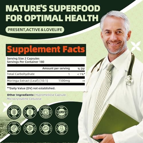 GREENPEOPLE Whole-Leaf Moringa Capsules 1500mg - High Potency 10:1 Moringa Oleifera Leaf Extract - Natural Green Superfood for Energy & Immune Support - Vegan, Non-GMO, Caffeine Free-180 Count-2 Pack - Thumbnail 5