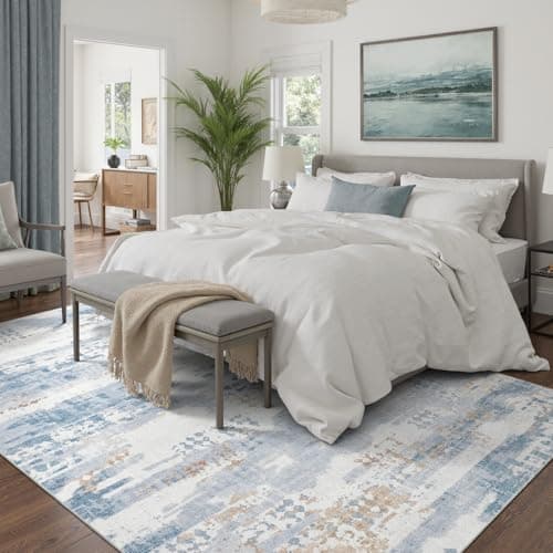 DCX Abstract Area Rug 9x12, Washable Blue Modern Rug for Living Room, Kid & Pet Friendly with Rubber Back Non Slip, Soft Low Pile Carpet, Stain Resistant Rug for Bedroom, Office, Dining Room - Thumbnail 4