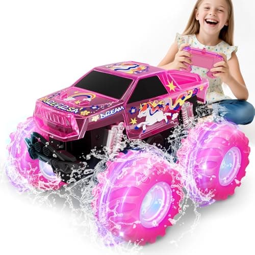 Drefirsa Pink Waterproof Monster Truck, Unicorn Remote Control Car for Girl