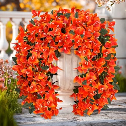 2 PCS Artificial Bougainvillea Flowers for Outdoors,Fake Silk UV Resistant Hanging Flowers,Realistic Artificial Flowers for Decoration,Outdoor Faux Plants for Door Porch Patio Planter Yard（Orange）
