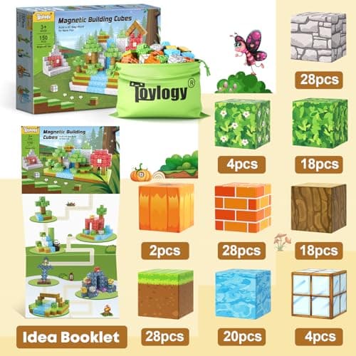 150PCS Magnetic Blocks-Build Mine Magnet World Pumpkin Edition Kids Building Outdoor Toys for 3 4 5 6 7 Years Old Boys Girls, Magnetic STEM Toddler Construction Toys for Halloween Birthday Gifts - Thumbnail 2