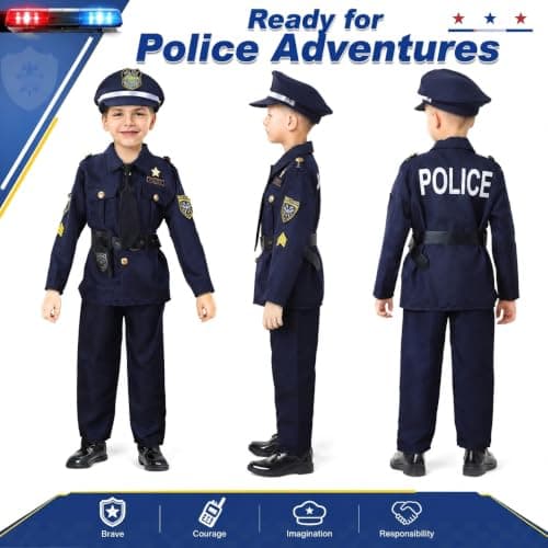 Skirfy 16PCS Police Officer Costume for Boys,Police Costume for Kids,16PCS Cop Toys with Uniform,Boy Toys,Kids Halloween Costumes Role Play Kit(Size M) - Thumbnail 2