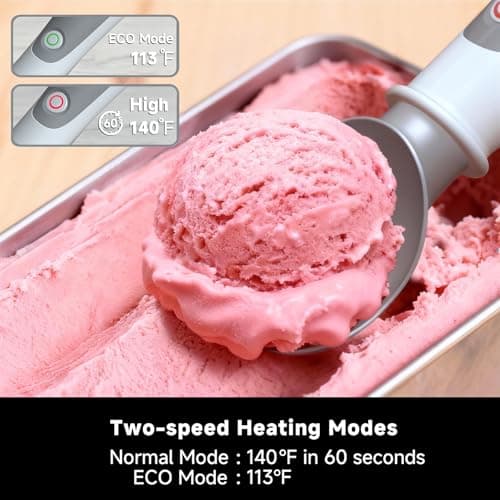 SEAINGO Heated Ice Cream Scoop - Rechargeable, ON/OFF Safety Lock Switch, Two Warming Modes, Ergonomic Handle, Electric Kitchen Tool Nonstick Scooper for Gelato, Frozen Yogurt, Sorbet & More - Thumbnail 3