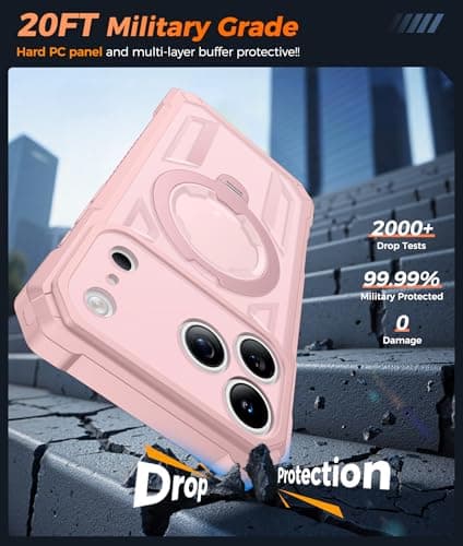 FNTCASE for iPhone 17 Pro-Max Case: [360 Spin Magnetic Ring Kickstand] [Compatible for MagSafe] [Screen Protector] Heavy Duty Military Grade Protection Protective Phone Case with Stand Pink - Thumbnail 5
