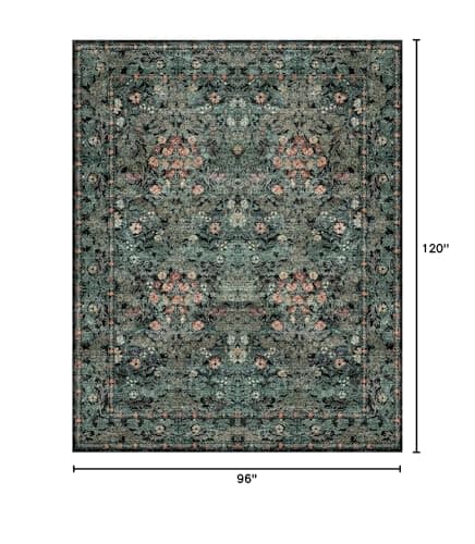Boho Dark Green Floral Area Rug 8x10 for Living Room, Washable Farmhouse Moody Rug for Bedroom, Dining Room Under Table, Cottage Core Distressed Low Pile Non Slip Carpet, Soft Large Mat - Thumbnail 2