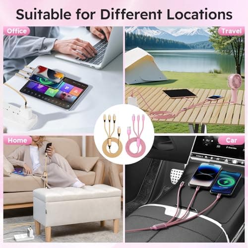 USB A + USB C Multi Charging Cable 4ft 2Pack 3 in 1 Charger Cord, Multiple Nylon Braided Cable USB Charging Cable Multi Phone Charger Cord with Type C Micro Lightning USB Connectors for Cell Phones - Thumbnail 6
