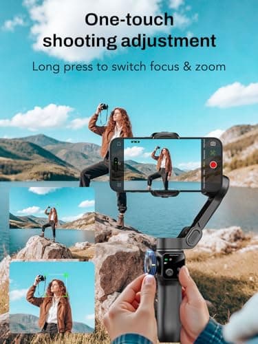 AOCHUAN 3-Axis Gimbal Stabilizer for iPhone, Smartphone Gimbal w/7.8" Extension Rod, OLED Display, Phone Stabilizer w/Face Tracking, Gesture Control, Video Record for iPhone & Android - Smart V8 Black - Thumbnail 6