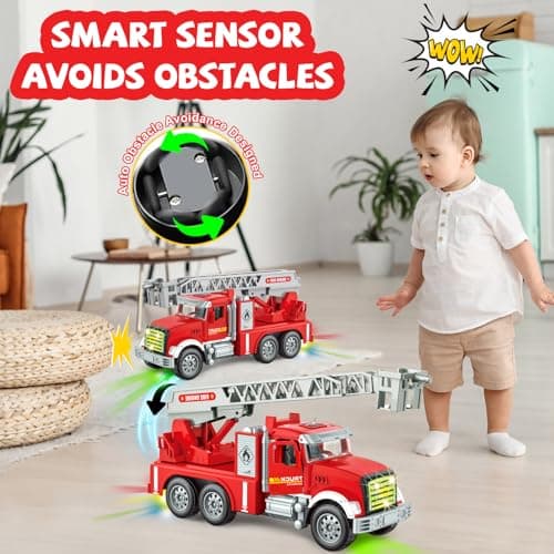 Toddler Boy Toys, Fire Trucks for Toddlers 3-5, Lights Music Toy Cars with 1 Rotating Extend Ladder, Firetrucks with 2 Opening Doors, Baby Toys for 3 4 5 6 Year Old Boy, Kids Christmas Birthday Gift - Thumbnail 6