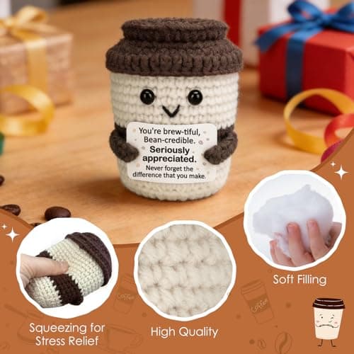 Teacher Nurse Appreciation Gifts for Women Men Coffee Lovers Thank You Gifts for Women Man Coworkers Employee Volunteer Birthday Appreciation Gift Handmade Crochet Coffee Cup Small Baskets for Gift - Thumbnail 5