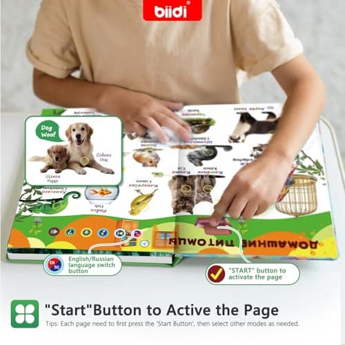 biidi English & Russian Bilingual Interactive Sound Book for Toddler 3-5,40 Songs&30 Stories,Rechargeable Talking Book,Learing Toy for Kids,Boys Girls Birthday, 1600+ Sounds,171 Animals - Thumbnail 2
