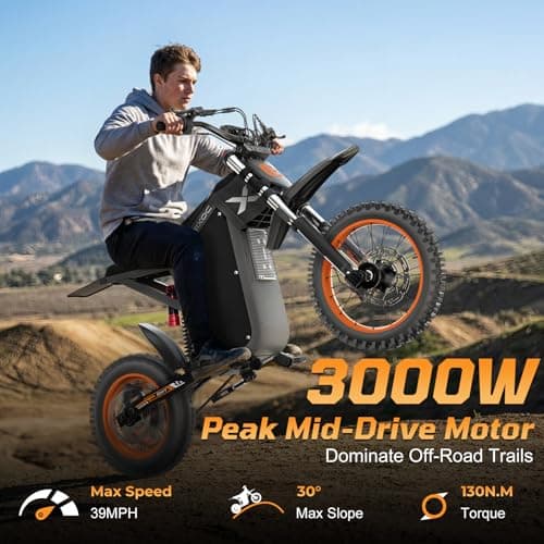 RIXOC GT16 Electric Dirt Bike for Teens & Adults, 3000W 39MPH Electric Motorcycle, 52V25AH Battery Ebike, Hydraulic Brakes & Full Suspension 14”/12" Off-Road E Dirt Bike for Communte/Snow/Rain/Night - Thumbnail 3