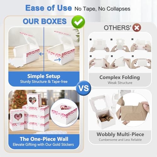 Shallive 50 Pcs 4-Inch Kids Valentines Cookie Boxes Heart, Bakery Treat Boxes for Valentines Day Gifting, To-go Containers for Cake Slice, Macarons, Donuts, Candy 4x4x2.5 - Thumbnail 2