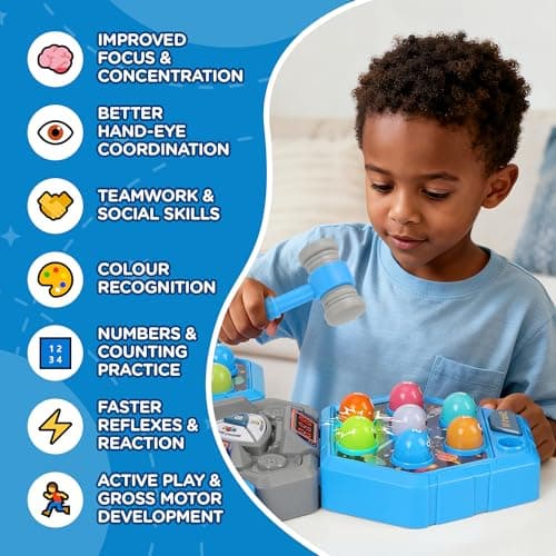 Guffawz 3-Player Whack Game Toy Mole with Lights & Sounds, 3Modes&7Speed Levels, LED Scoreboard, Interactive Hammer Toy, Educational Pounding Game for Kids Ages 3-10, Gifts for Boys & Girls - Thumbnail 5