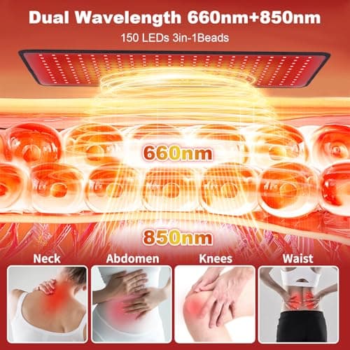 VITALCROSS Red Light Therapy Pad for Body, 24"x12" 660nm & 850nm Near-Infrared Device for Home Use with Timer, 3 Modes & 5 Brightness Levels for Back, Waist, Shoulder & Joints Alleviate Discomfort 35W - Thumbnail 5