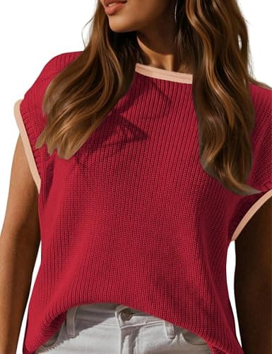 LaGracia Womens Sweater Vest Sleeveless Sweater Tops Spring Tank Tops Crew Neck Cap Sleeve Pullover Sweaters Spring Outfits for Women 2026 Bright Red M - Image 1