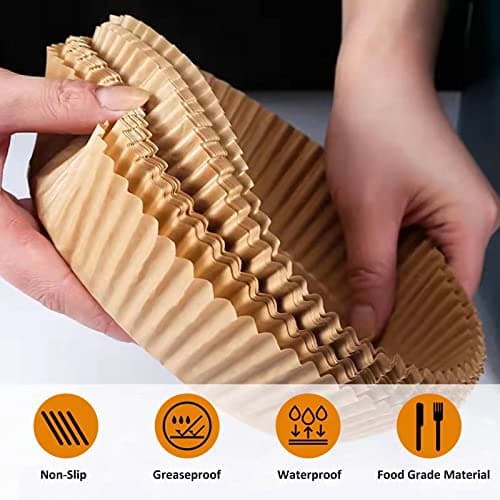 Disposable Air Fryer Paper Liners, 100 Pcs Round Non-Stick Parchment Paper, Oil-proof,Water-proof Cooking Baking Roasting Filter Pater for Air Fryers Basket, Microwave Oven, Frying Pan - Thumbnail 6