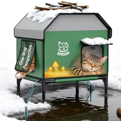 Apasiri Heated Outdoor Cat House for Winter: Insulated with Heating Pad, Indestructible Weatherproof Winter Shelter, Elevated Support to Keep Interior Dry for Stray Cats, Small
