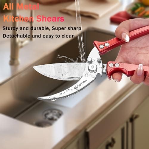 SLEMOON Heavy Duty Poultry Shears Meat Cutting Dishwasher Safe and Food Stainless Kitchen Shears Kitchen Scissors for Chicken Turkey Thanksgiving,Gift Box,burgundy - Thumbnail 5