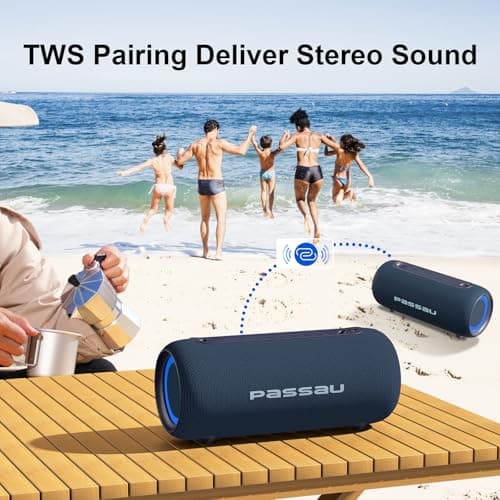 Passau Portable Bluetooth Speakers 40W Peak Loud Stereo Sound, Passive Radiators-Deep Bass, All Day Playtime, Adjustable Strap, BT5.3, IPX5 Wireless Speaker RGB Lights for Indoor Outdoor-Blue - Thumbnail 5
